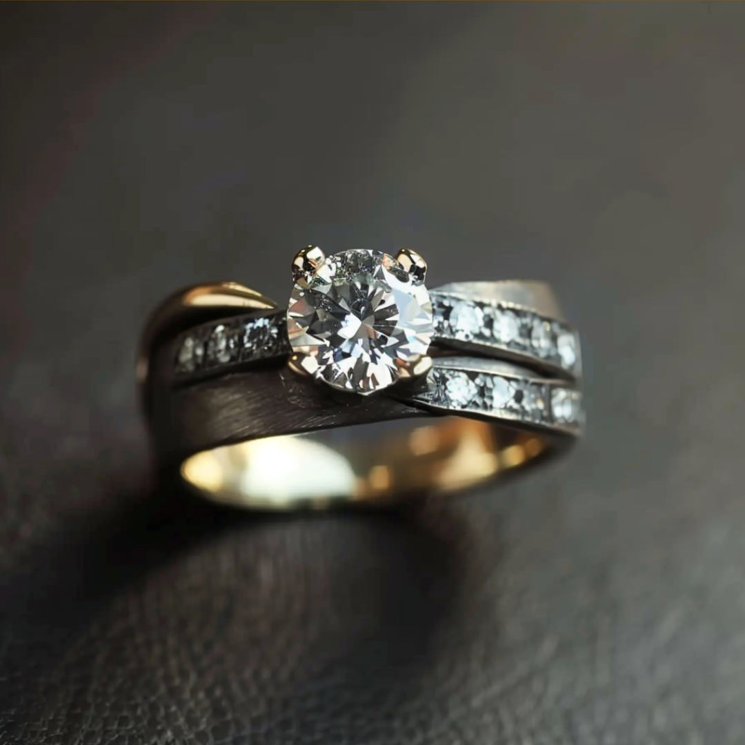 Zirconia Dark Silver-Tone Ring
