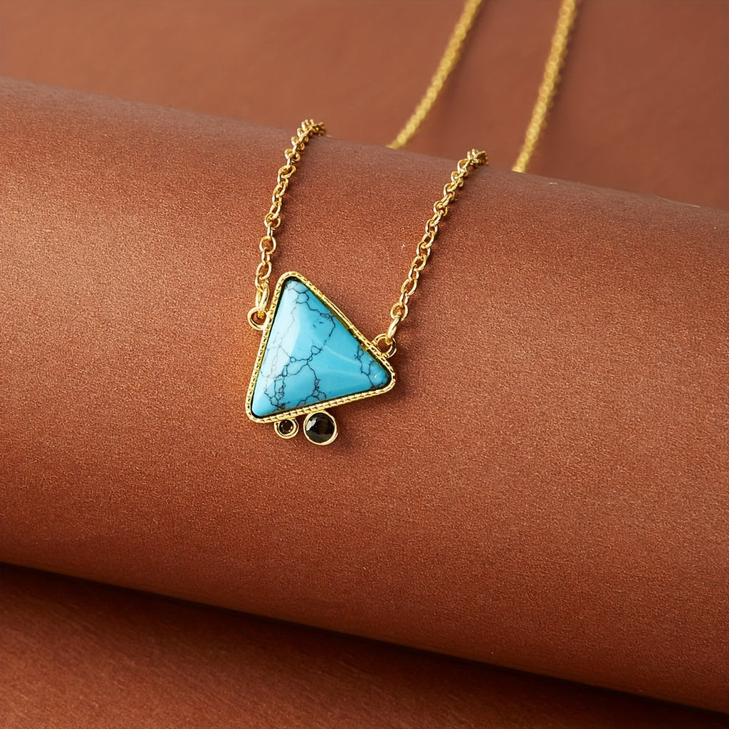 Geometric Turquoise Triangle Pendant Necklace
