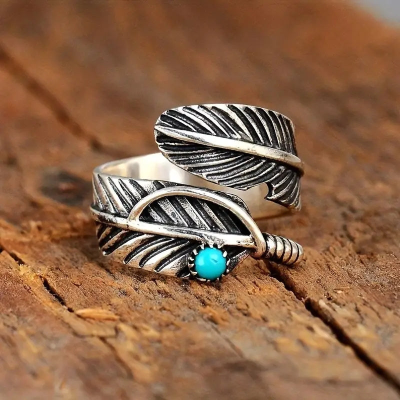 Boho turquoise veerring van sterling zilver