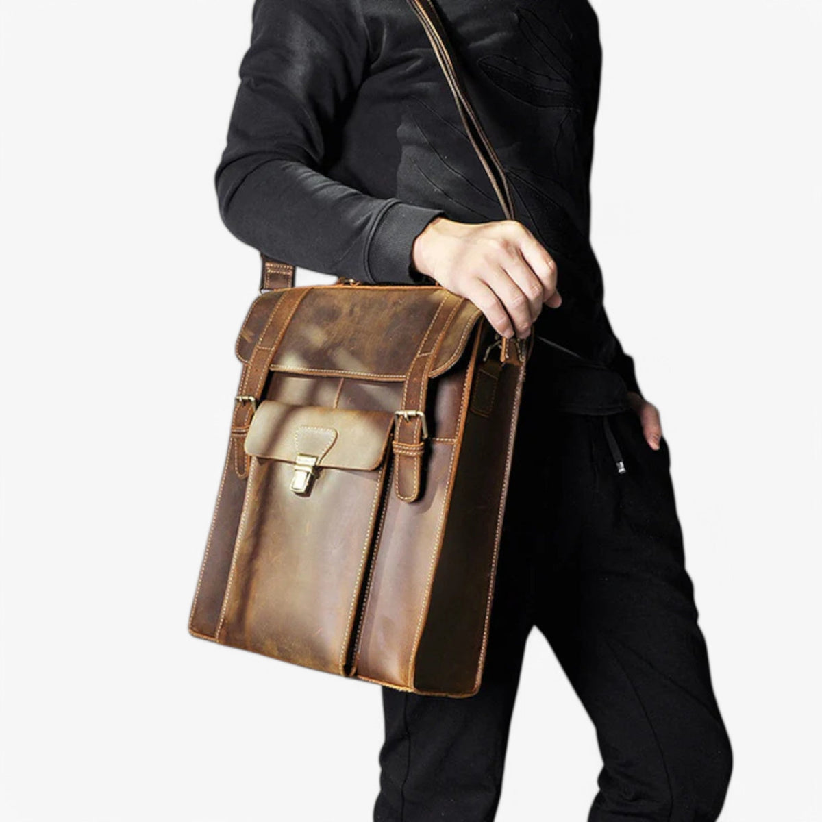 Men's Convertible Leather Backpack and Briefcase
