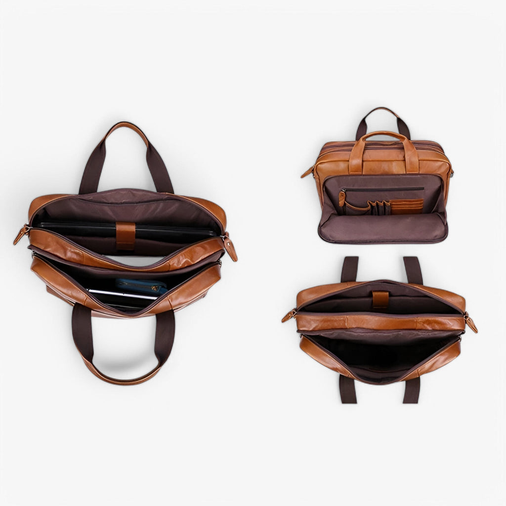 Handcrafted Full-Grain Leather Laptop Bag with Shoulder Strap
