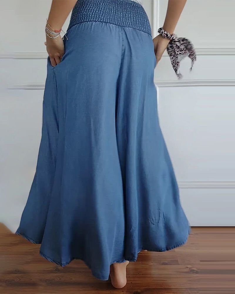 Wide-Leg Trousers with a Shirred Waist