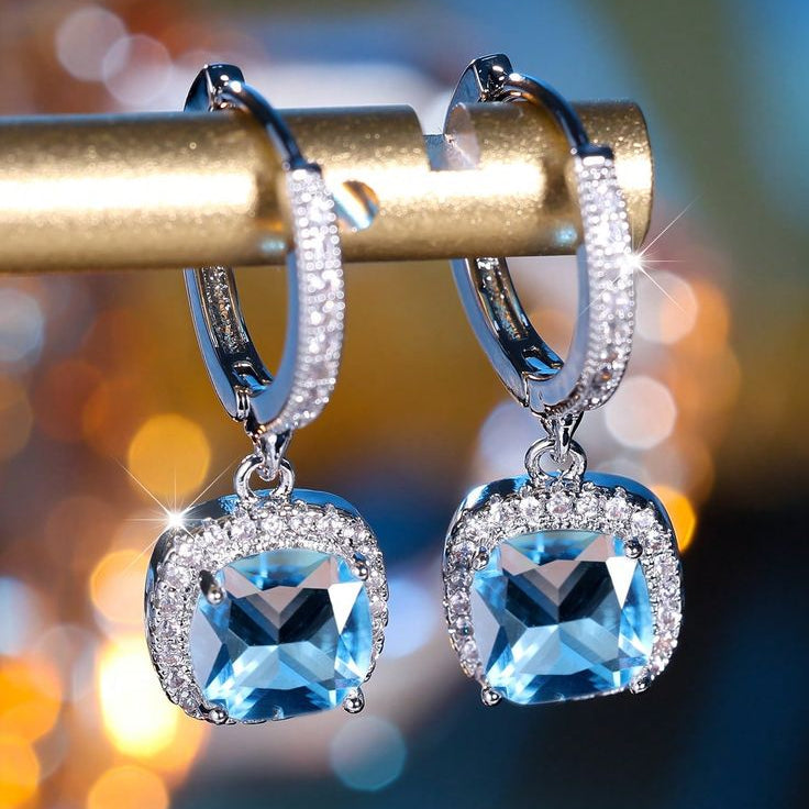 Vintage-Style Square Blue Glass Earrings