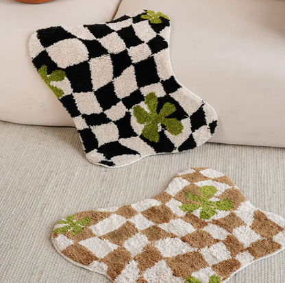 Checkerboard Pattern Non-Slip Carpet – Polyester and TPR Base, 55x70cm