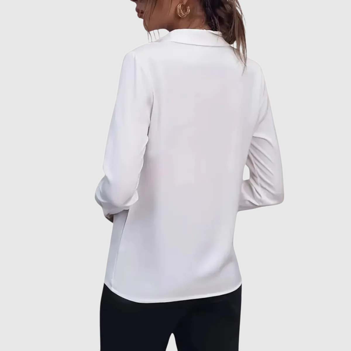 Folded-Collar Blouse with Long Sleeves