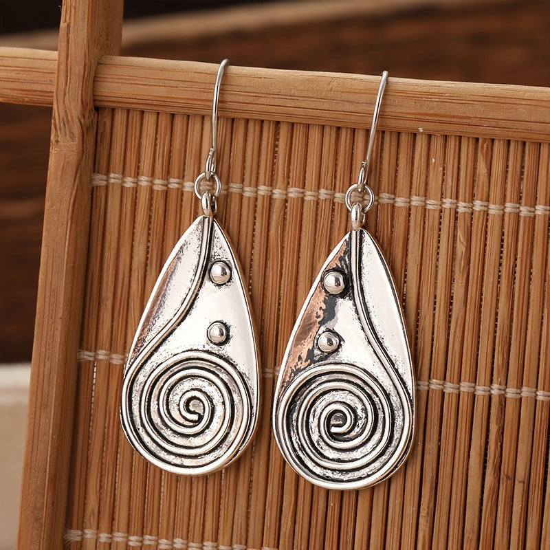 Vintage Spiral Teardrop Sun Silver-Plated Earrings