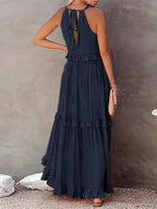 Sleeveless Halter Tiered Ruffle Maxi Dress