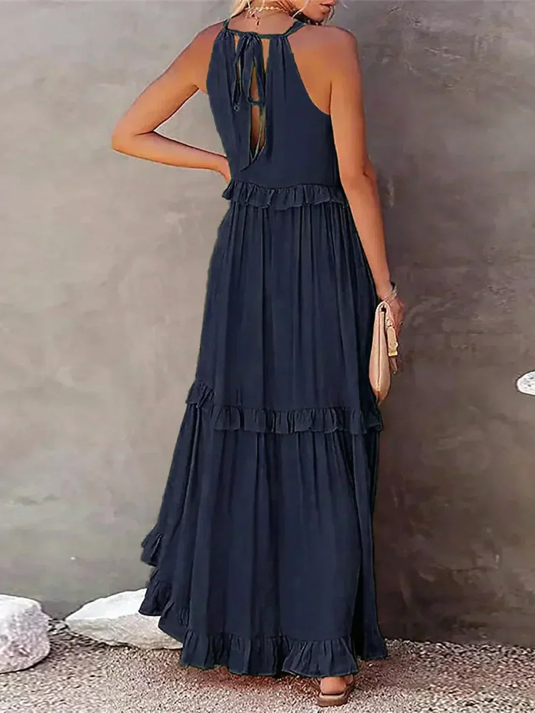 Sleeveless Halter Tiered Ruffle Maxi Dress