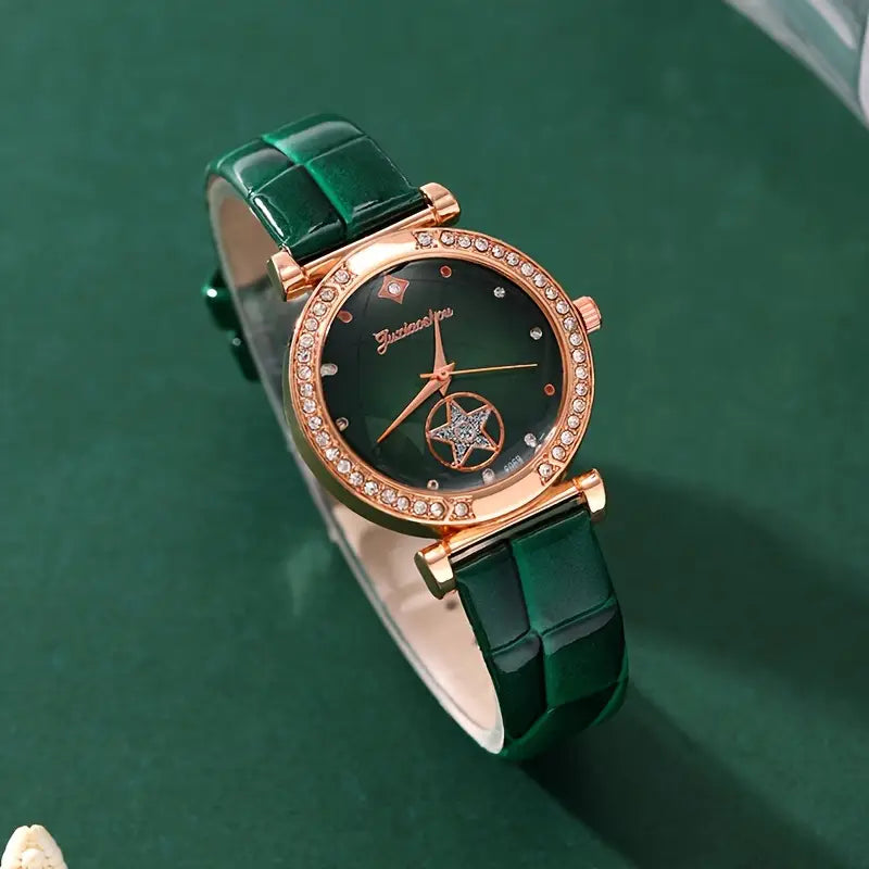 Green Stone Jewellery Gift Set with Watch
