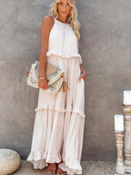 Sleeveless Halter Tiered Ruffle Maxi Dress