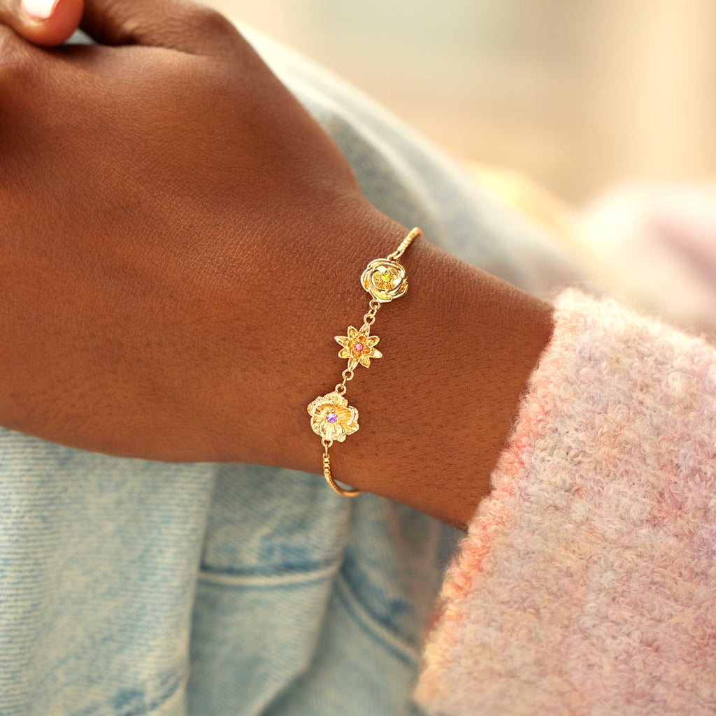 Personligt armbånd med 3D-fødselsblomster – en til ti blomster
