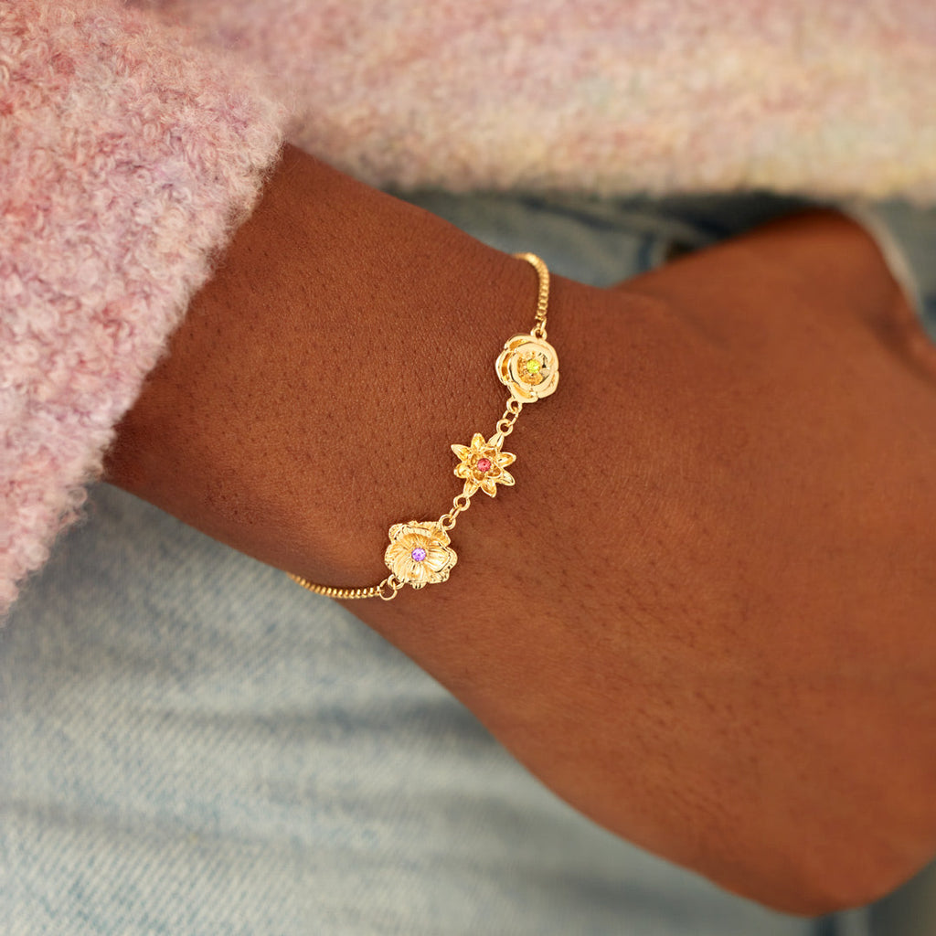 Personligt armbånd med 3D-fødselsblomster – en til ti blomster
