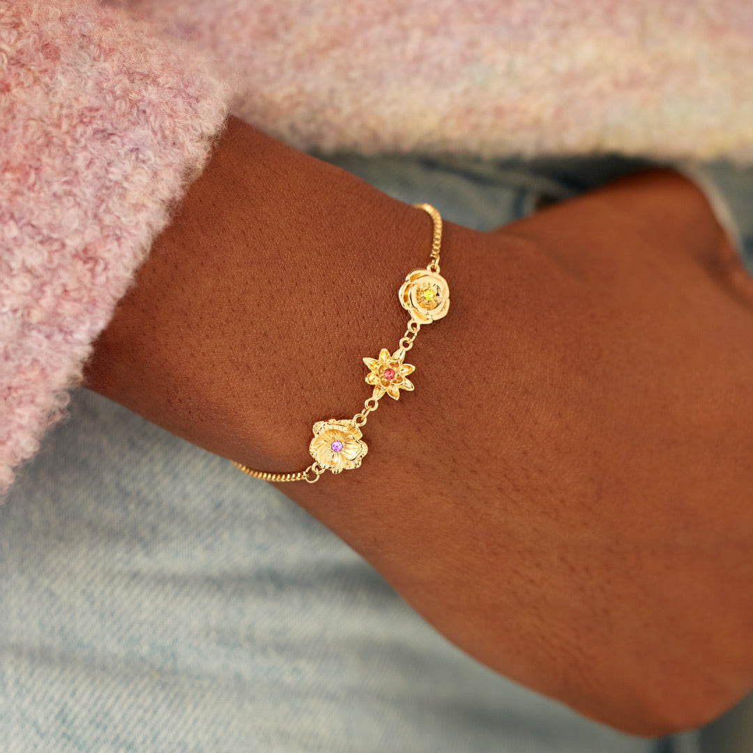 Personalised 3D Birth Flower Bracelet with One to Ten Flowers
