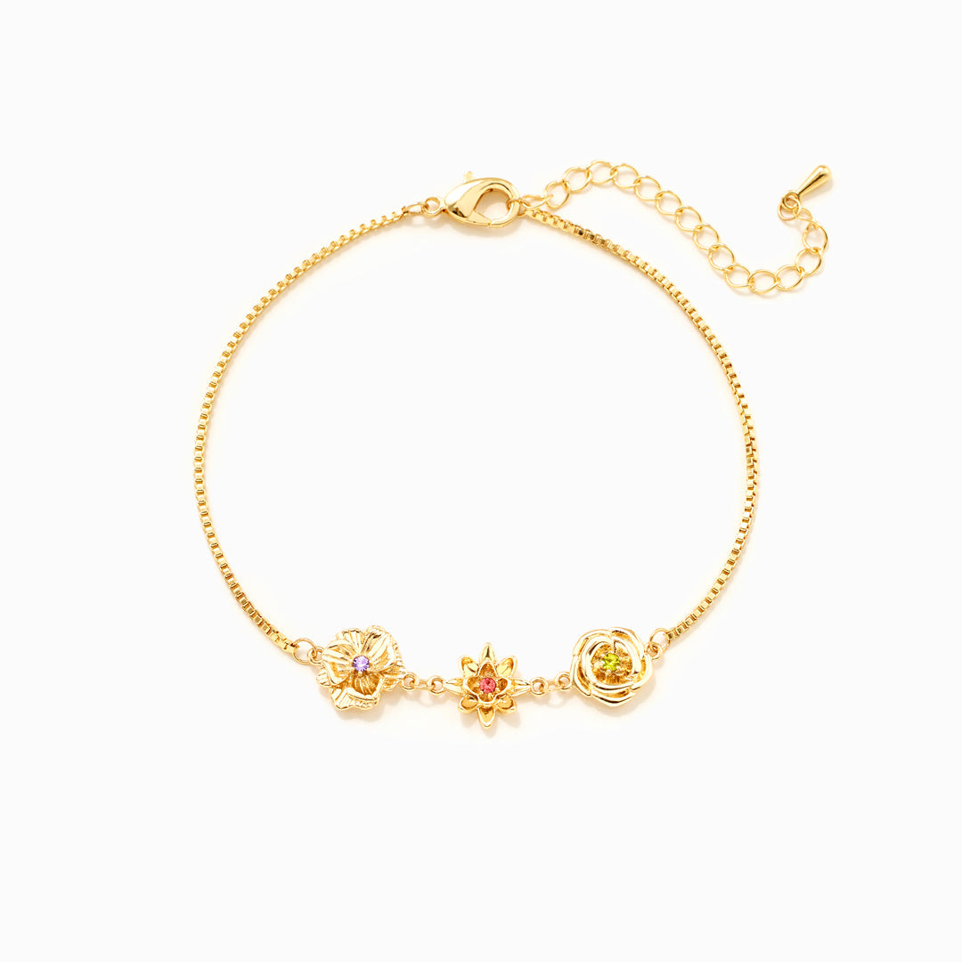 Personalised 3D Birth Flower Bracelet with One to Ten Flowers