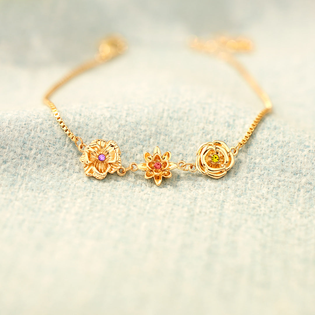 Personalised 3D Birth Flower Bracelet with One to Ten Flowers