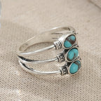 Vintage-Style Boho Triple Turquoise Silver-Tone Ring