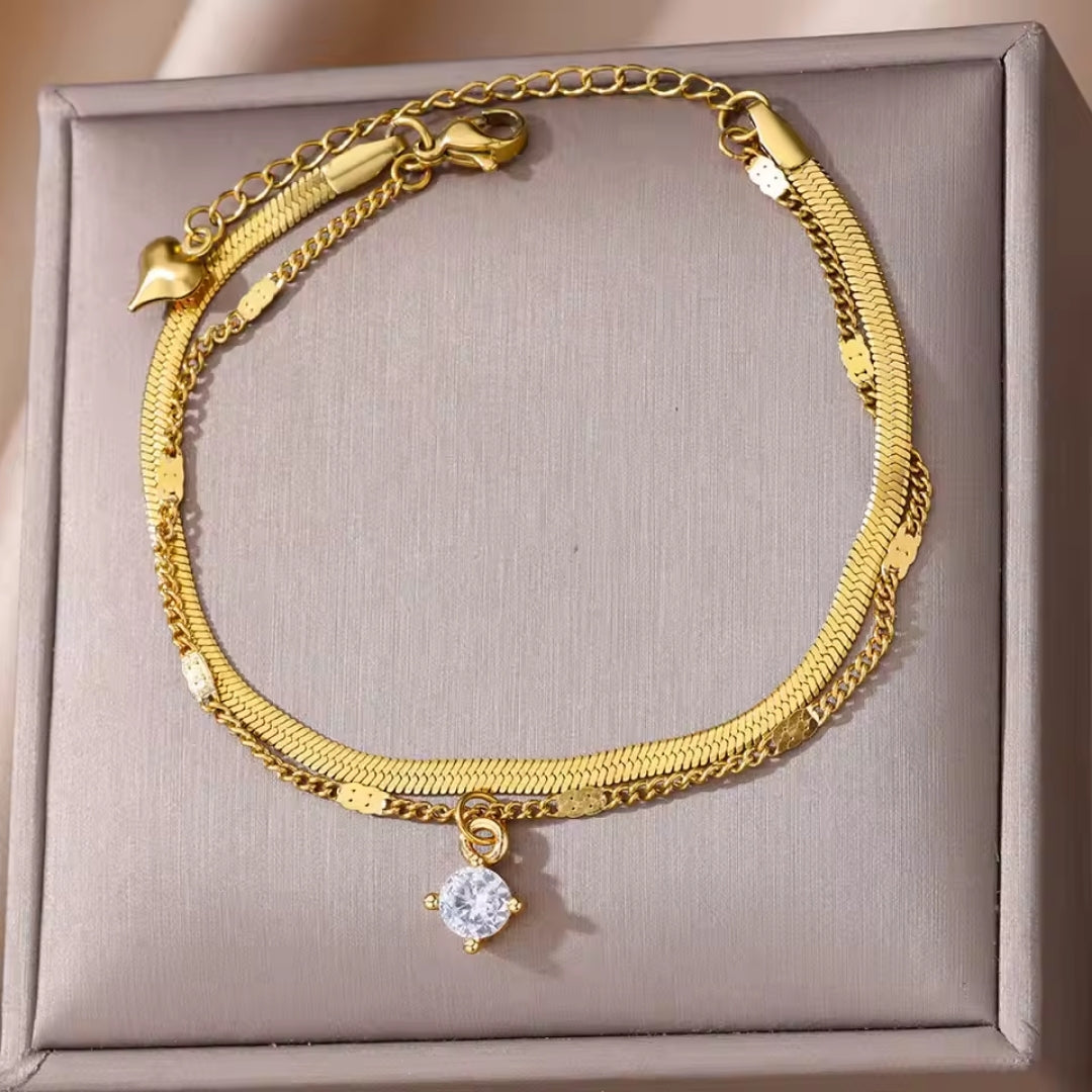 Inlaid Zirconia Gold-Tone Bracelet