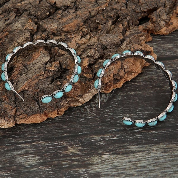 Vintage-Style Stone Hoop Earrings in Three Colours