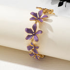 Vintage-Style Purple Enamel Flower Gold-Plated Bracelet