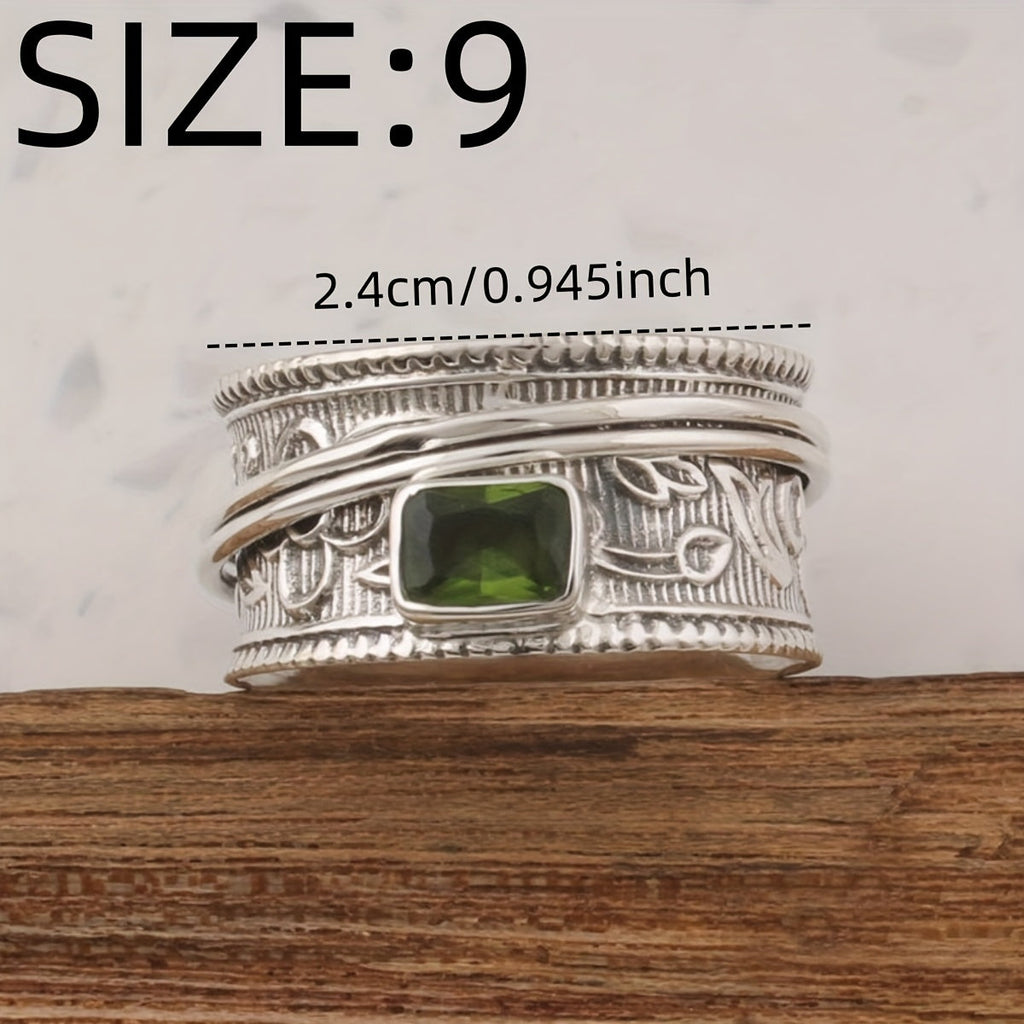 Vintage-Style Bohemian Wide Band Zirconia Silver-Plated Ring