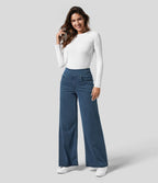 Pull-On Wide-Leg Jeans in Denim-Look Fabric