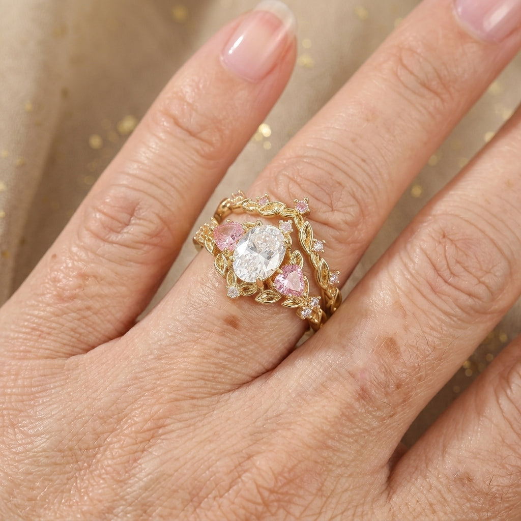 Romantische roségoudkleurige ring met roze zirkonia