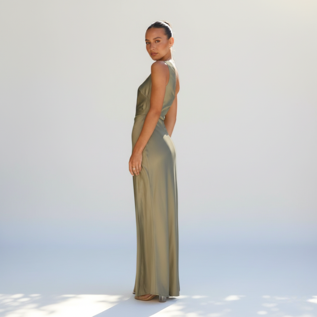 One-Shoulder Fitted Maxi Dress with Side Slit