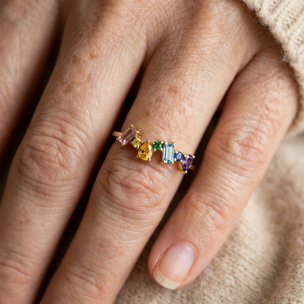 Art Deco Geometric Cubic Zirconia Gold-Tone Ring