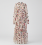 Floral Mock Neck Sheer Long Sleeve Maxi Dress