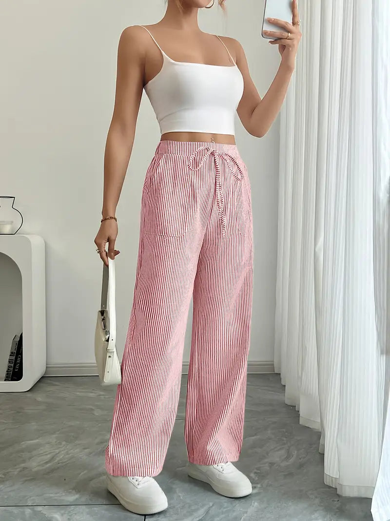 Striped Wide-Leg Trousers with Drawstring Waist