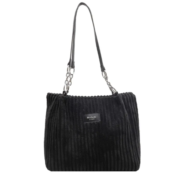Corduroy Shoulder Tote Bag with Zip Closure