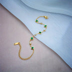 Gold-Tone Chain Bracelet with Green Stone Stations