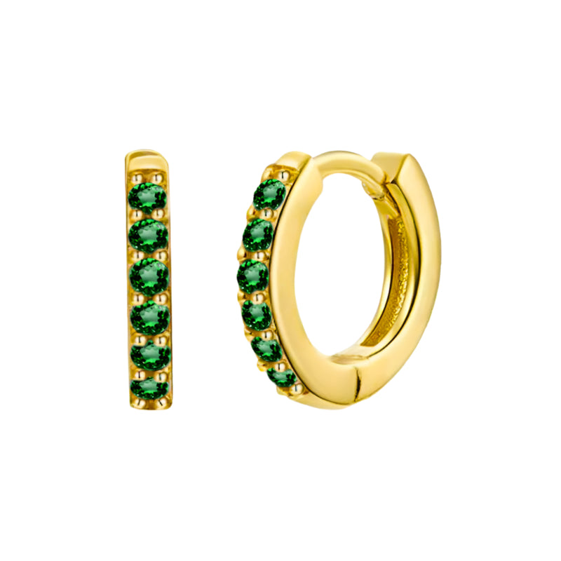 Green Stone Mini Huggie Earrings in Gold Tone