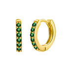 Green Stone Mini Huggie Earrings in Gold Tone