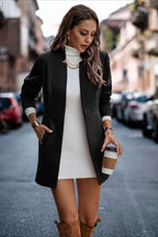 Longline Cotton Coat with a Stand Collar and Slim Cut