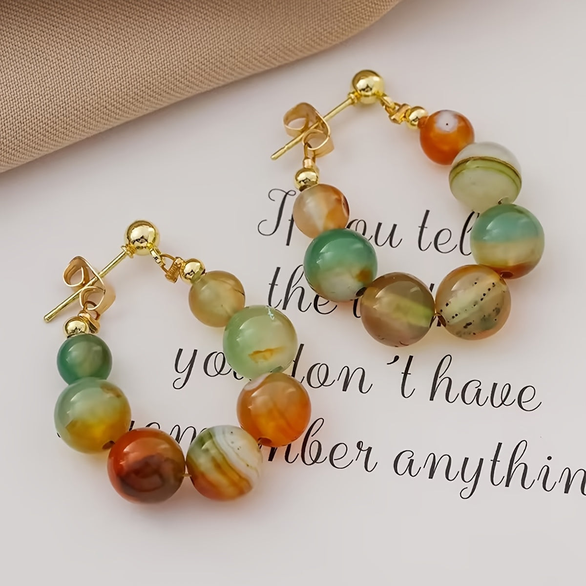 Boho Stone Bead Gold-Plated Hoop Earrings