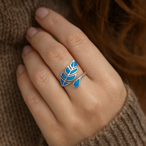 Adjustable Fern Opal-Look Ring