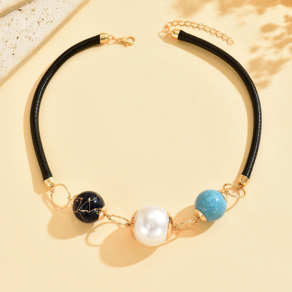 Bohemian Minimalist Pearl and Turquoise Bead Necklace
