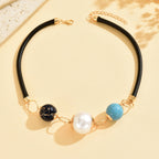 Bohemian Minimalist Pearl and Turquoise Bead Necklace