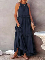 Sleeveless Halter Tiered Ruffle Maxi Dress