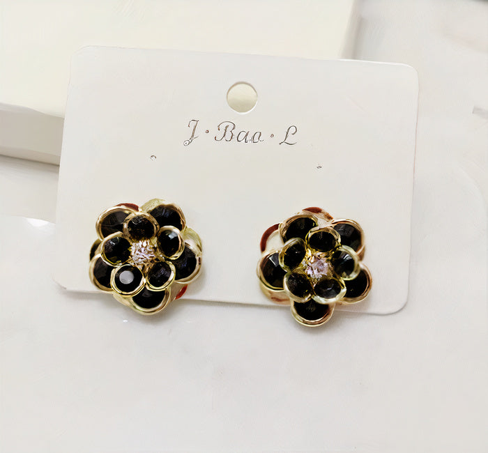 Vintage-Style Crystal Blossom Stud Earrings in Gold Tone