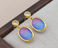 Iridescent Oval Stone and Pearl Drop Earrings