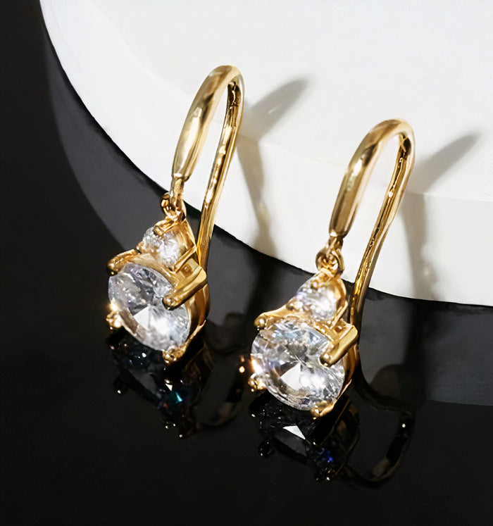 Vintage-Style Crystal Solitaire Drop Earrings in Gold Tone