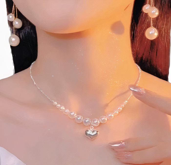 Gold-Tone Crystal Heart and Pearl Necklace