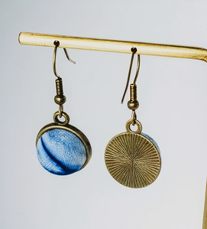 Vintage-Style Blue Glass and Gold-Tone Disc Earrings