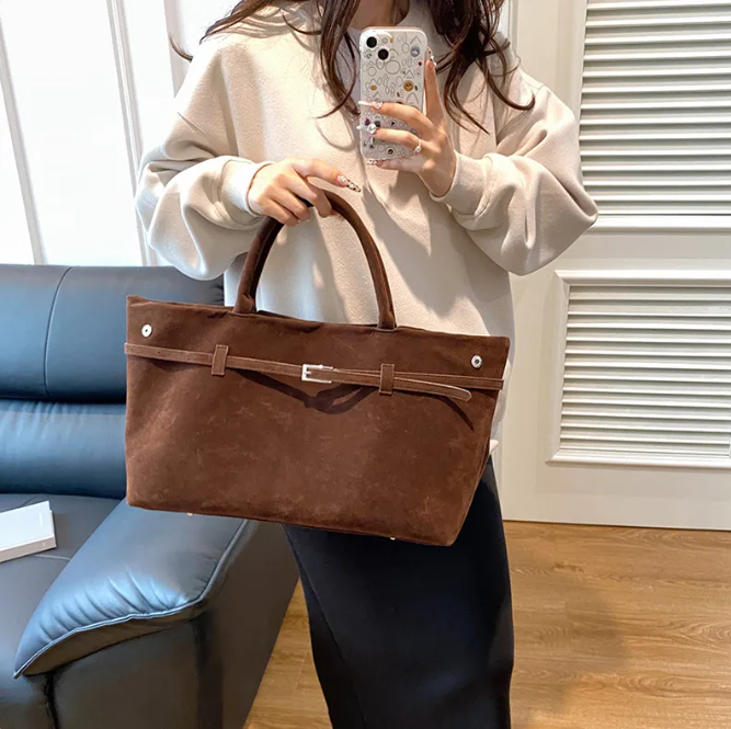 Zachte Faux Suède Shopper met Stevige Handvatten