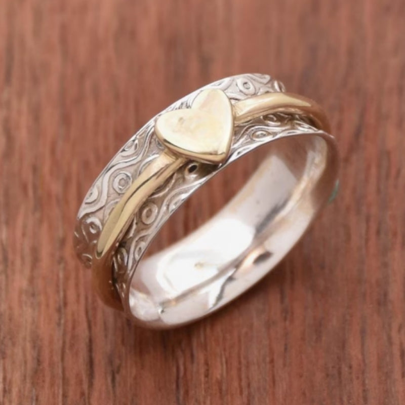 Bohemian Two-Tone Heart Spinner Band Ring