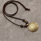 Vintage Zodiac Wooden Bead Pendant Necklace