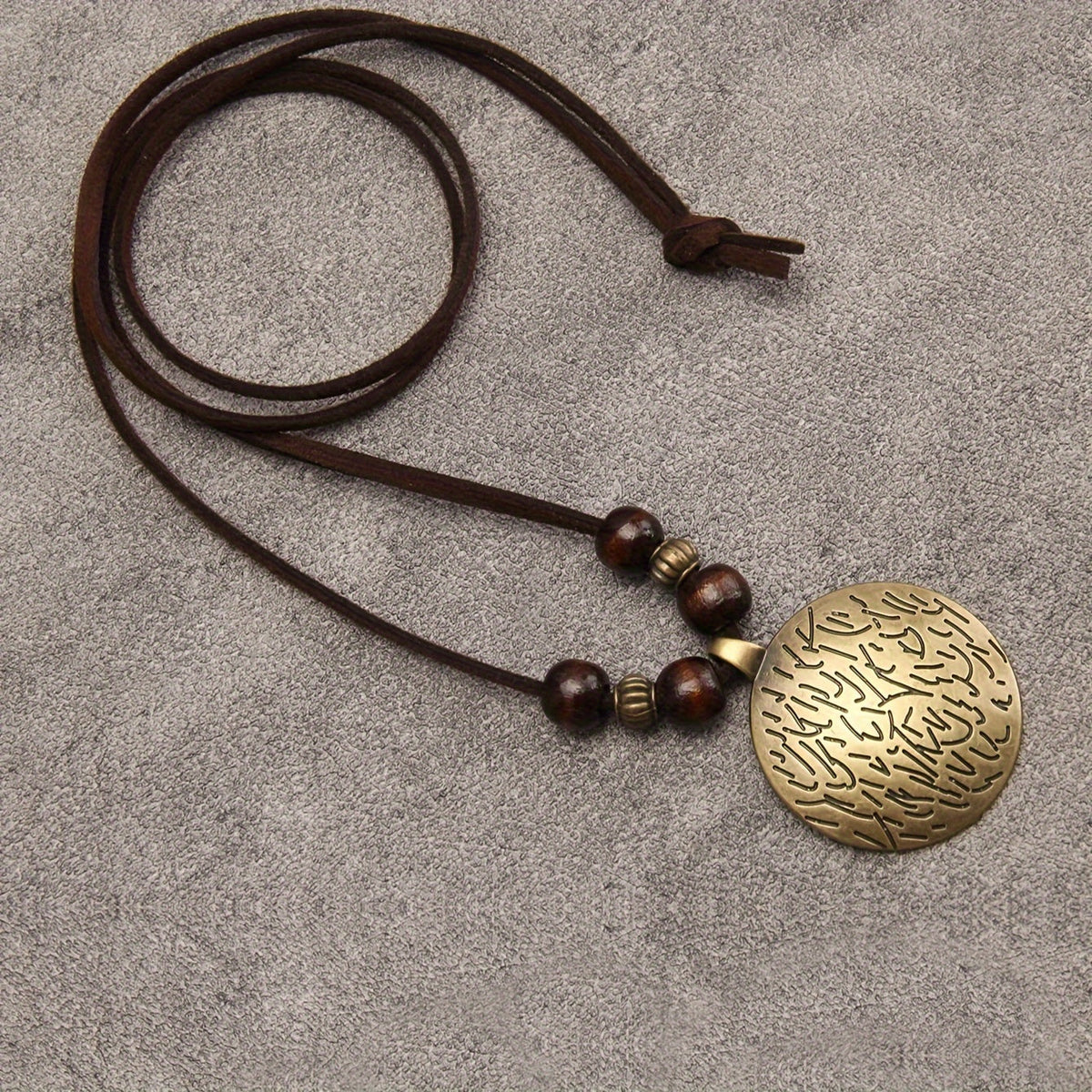 Vintage Zodiac Wooden Bead Pendant Necklace