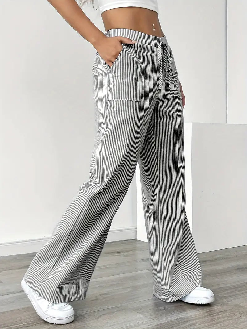 Striped Wide-Leg Trousers with Drawstring Waist